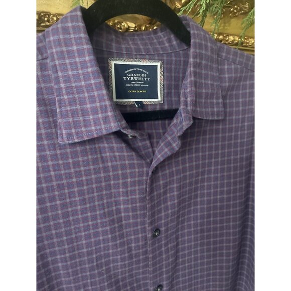 Charles Tyrwhitt London Button-Down Collar Brushed Flannel Slim Fit Shirt - SZ L - Picture 7 of 9